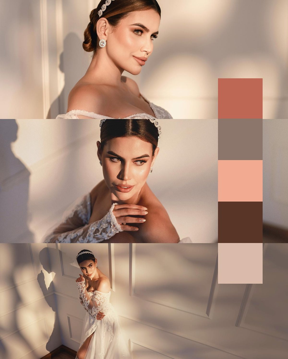 Montagem do editorial de noivas com a paleta rosada